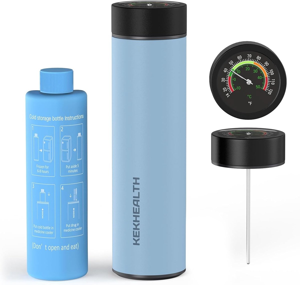 Insuline koeltas voor reizen, 60H diabetes medicijn koelbox met grote mechanische thermometer en biogel ijscompartiment, compacte opslagoplossing voor diabetesmedicatie
