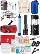Mondura® Noodpakket Met Noodradio – Powerbank Zonneenergie Lantaarn - Noodradio Solar Opwindbaar – Zaklamp Op Batterij – EHBO Kit - Waterfilter – Warmte & Kookpakket