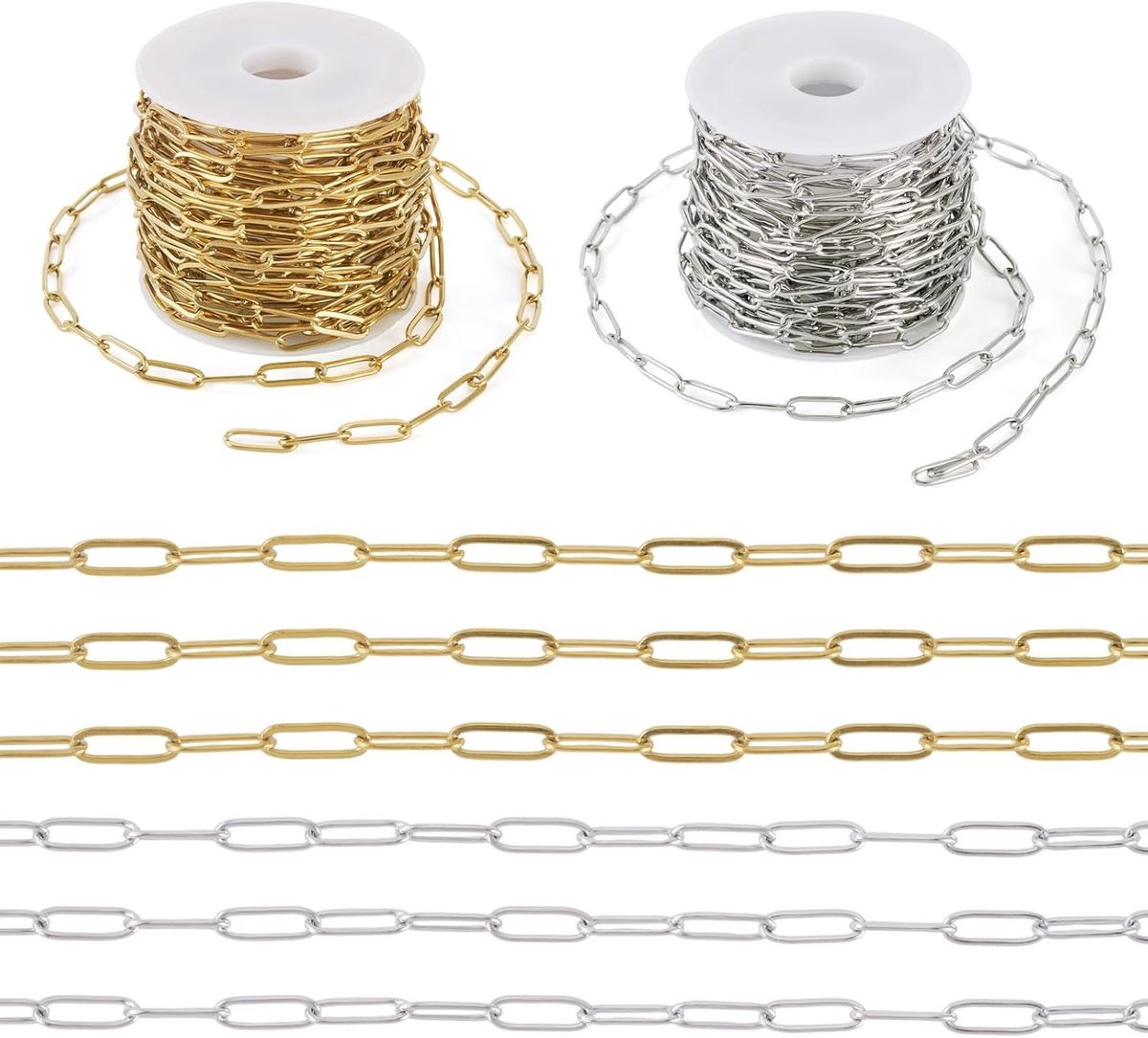 Stainless Steel Paperclip Ketting van 10 meter met Spool voor DIY Sieraden, Armbanden en Oorbellen Maken
