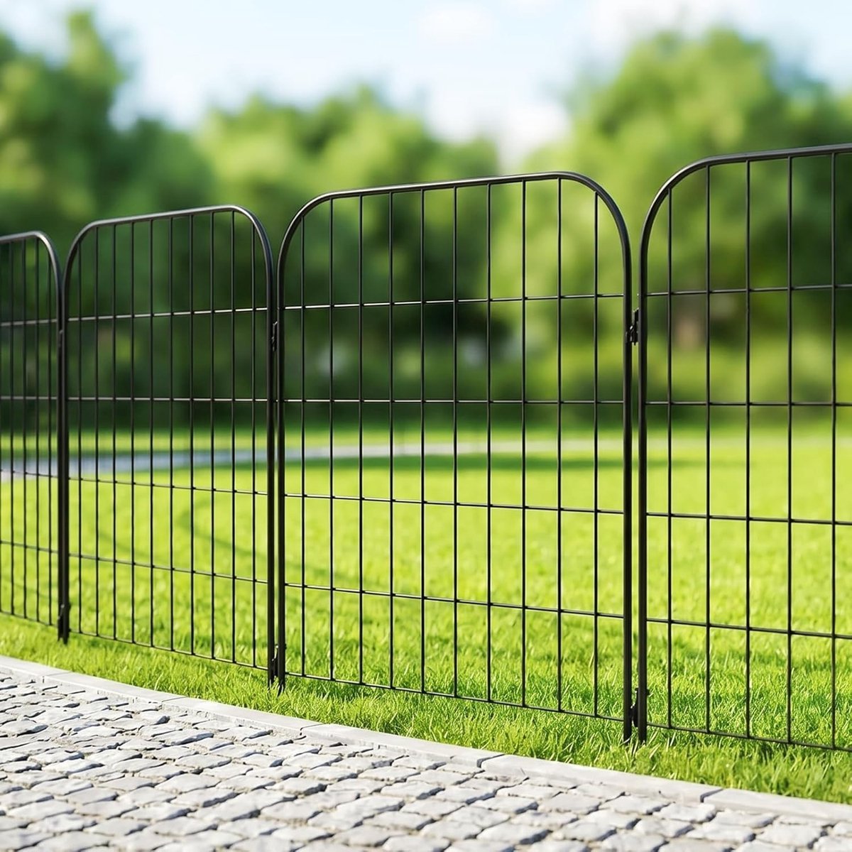Decoratieve Metalen Tuinhek 76x56cm, Rvs Tuinhek met 5 Panelen, Graafvrije Omheining voor Tuin, Terras en Honden