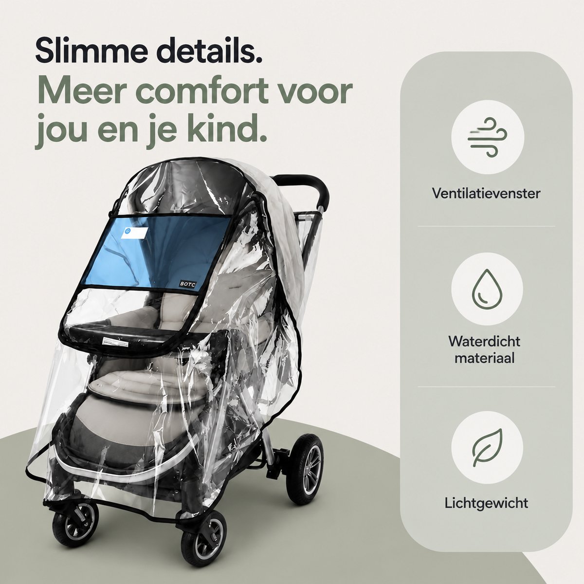 BOTC Regenhoes Kinderwagen - BPA vrij - Universele Regenhoes Kinderwagen met Kijkvenster - EVA Regenhoes voor reiswieg – foto 2