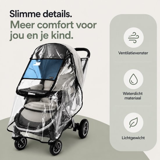 BOTC Regenhoes Kinderwagen - BPA vrij - Universele Regenhoes Kinderwagen met Kijkvenster - EVA Regenhoes voor reiswieg van BOTC — afbeelding 2