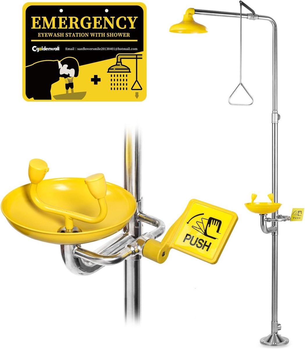 Gecombineerd Nood Oogspoelstation en Douche Set met 12L/min Oogwaterstroom van RVS voor Fabrieken, Laboratoria en Bouwindustrie