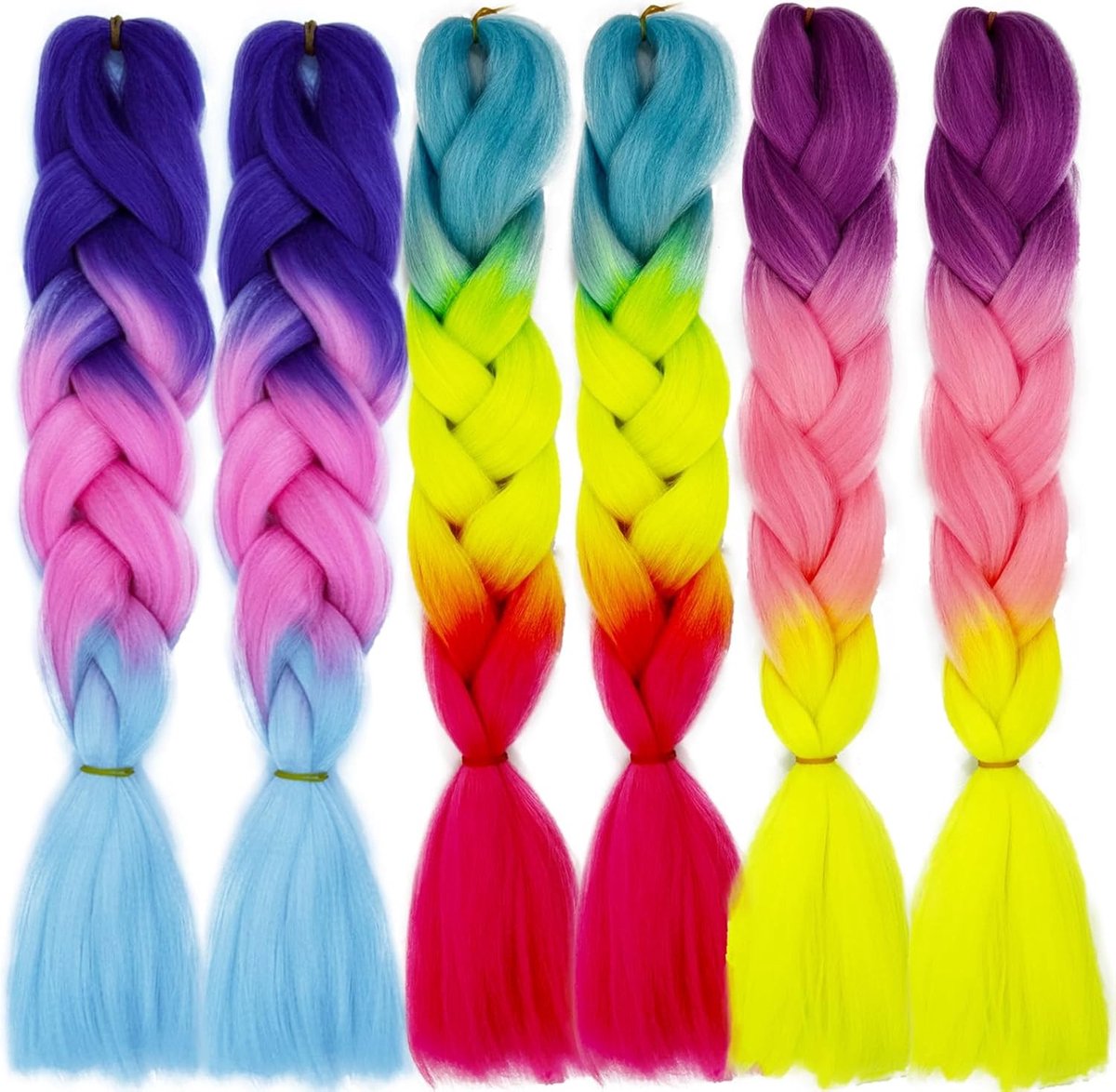 Jumbo Vlecht Haar Extensions met Glitter - 6 Bundels van 61 Inch voor Twist en Crochet Weave, Multicolor Vlechtwerk
