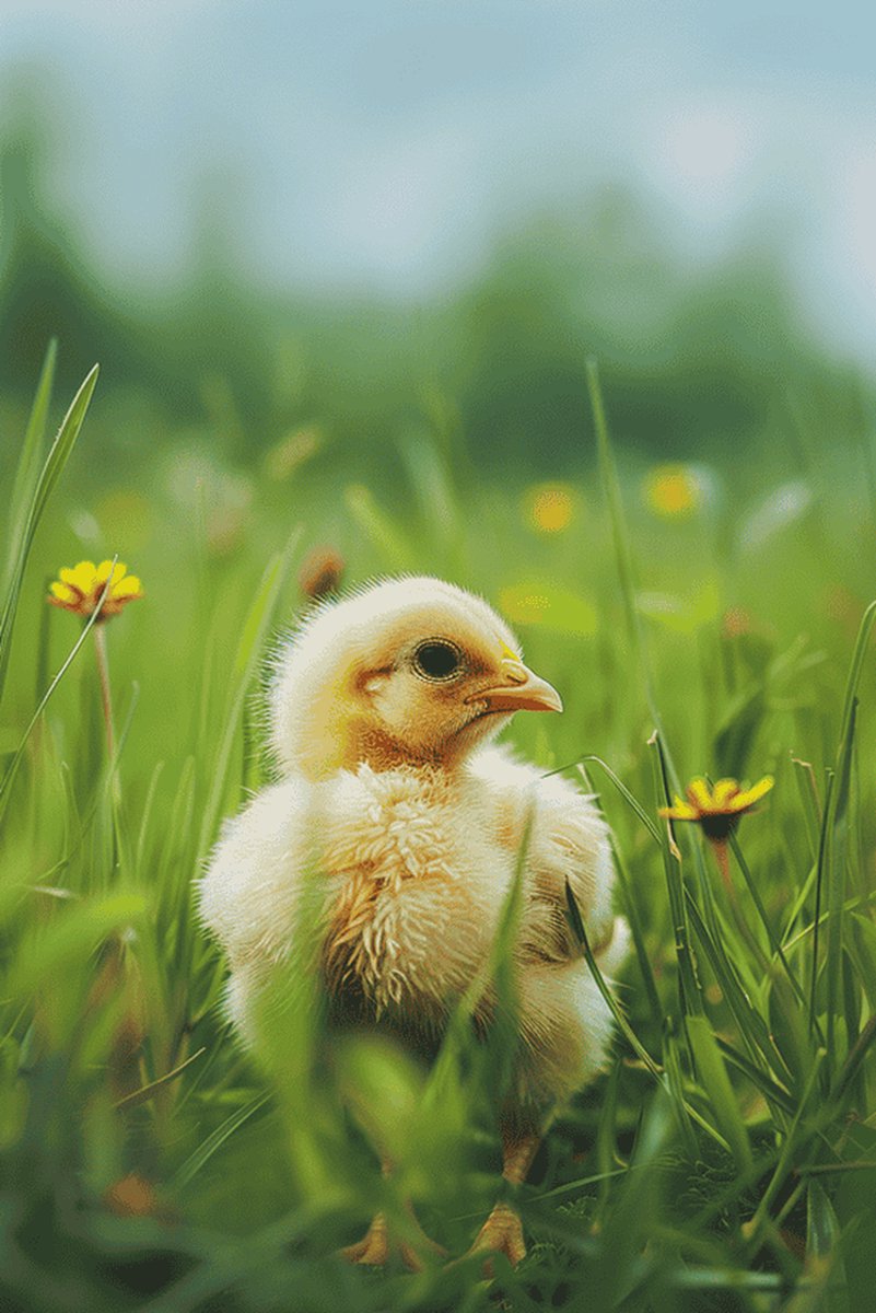 Kuiken Poster - Natuur - Dieren - Schattige - Lente - Kippen - Kinderkamer - Kinder - voor Kinderen - posters - formaat 70x100cm - Wanddecoratie - L2898RTB