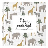 Invulboek 'Mijn peutertijd' met jungle dieren print: giraffen, zebra's en olifanten.