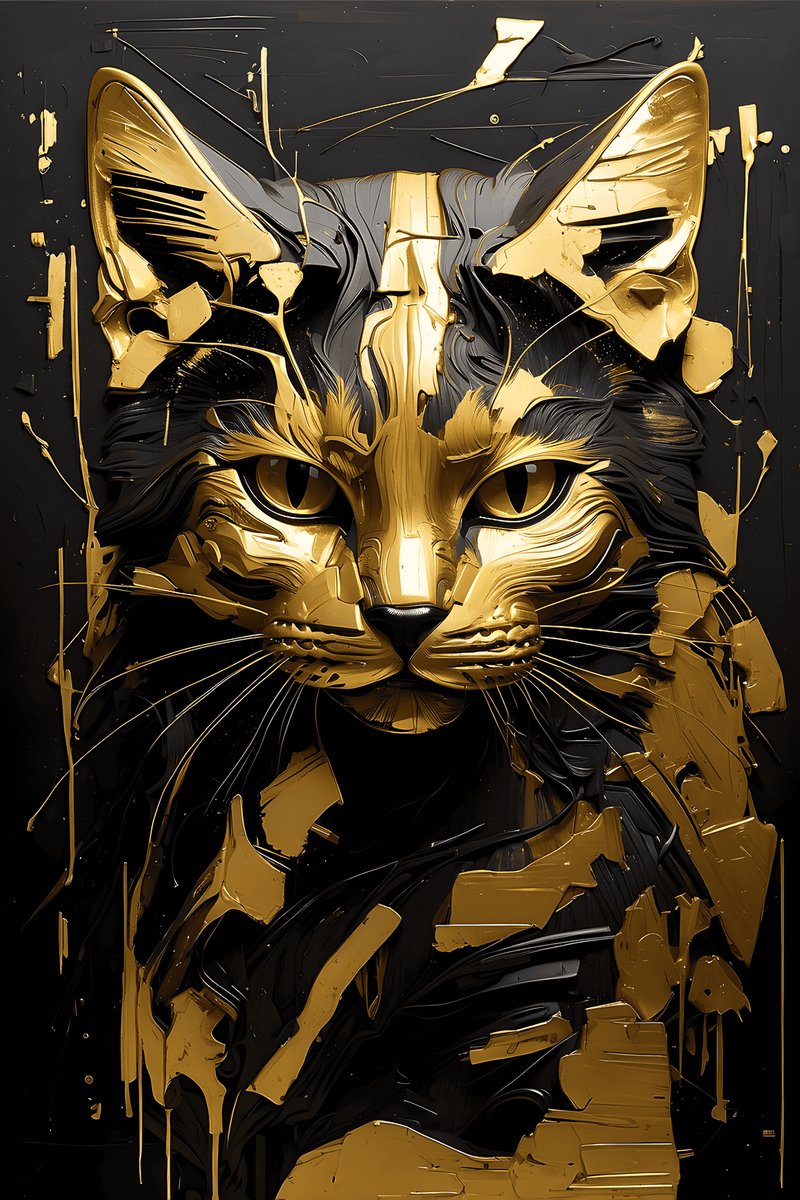 Kattenposter - Poes - Kat Abstract - Goud - posters - formaat 70x100cm - Aesthetic - Dieren - Wanddecoratie - Moderne Kunst - Aesthetic room decor - L1525MT