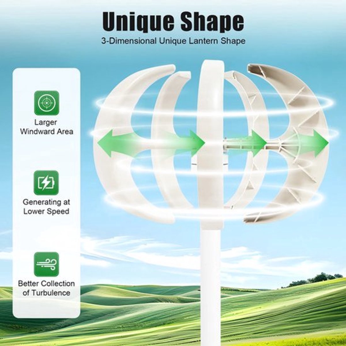 Windmolen – Windturbine – Windgenerator – Verticale Turbine – Tuinsteker – 600W Vermogen – IP67 Waterdichte Controller