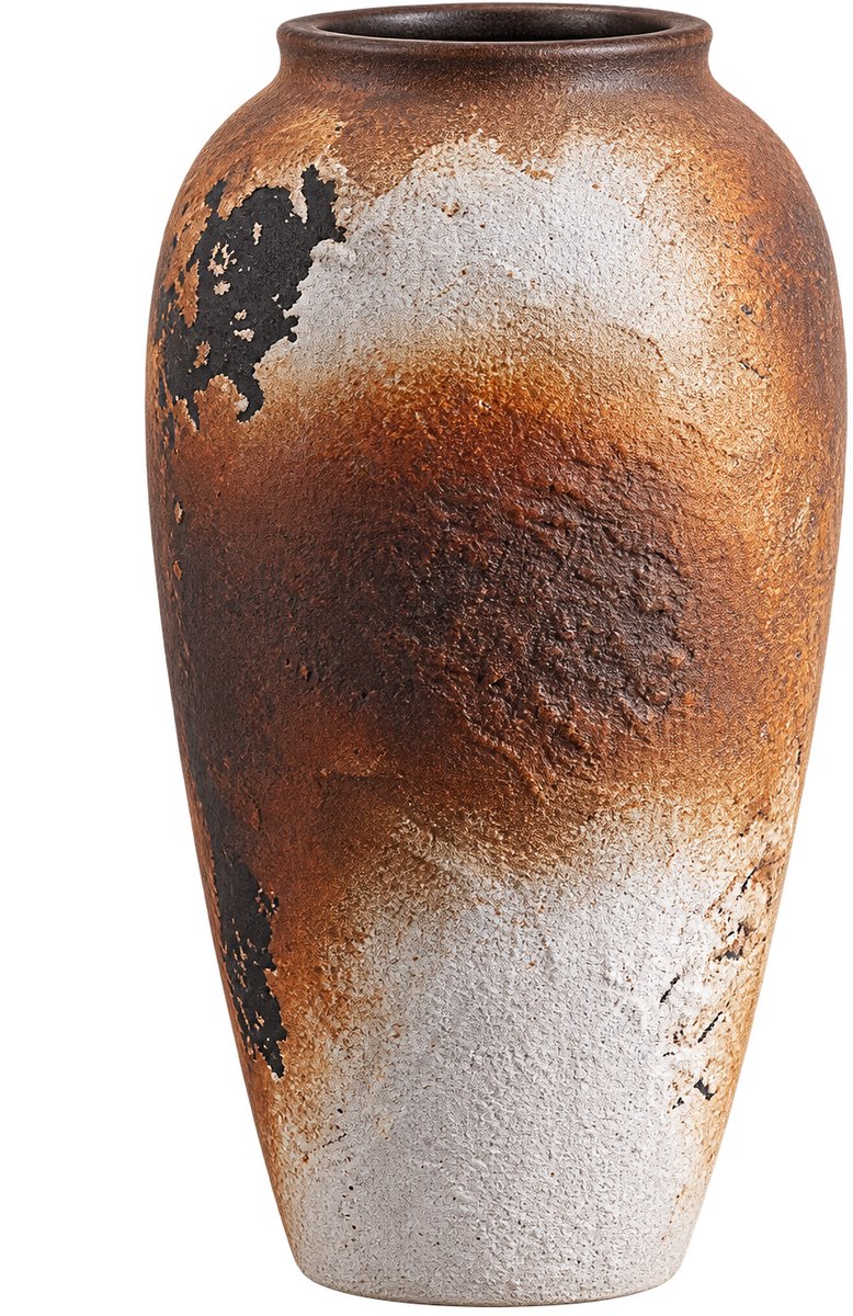Sello! grote decoratieve vaas – vloervaas – droogbloemen – blikvanger – natuurlijke materialen – keramiek – 33cm hoog – gemêleerd beige