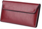 Dames Lange Leren Portemonnee‑Multifunctionele Ruime Handtas‑Meerdere Kaartsleuven‑Wijnrood‑Afmeting 18.5*10.5*1.5CM