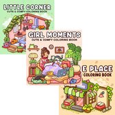 Kleurboeken Set van 3 - Little Corners - Girl Moments - Hygge Place - Ook voor Volwassenen - Kinderen - meer dan 150 kleurplaten - 21,5 x 21,5 cm - Merkloos
