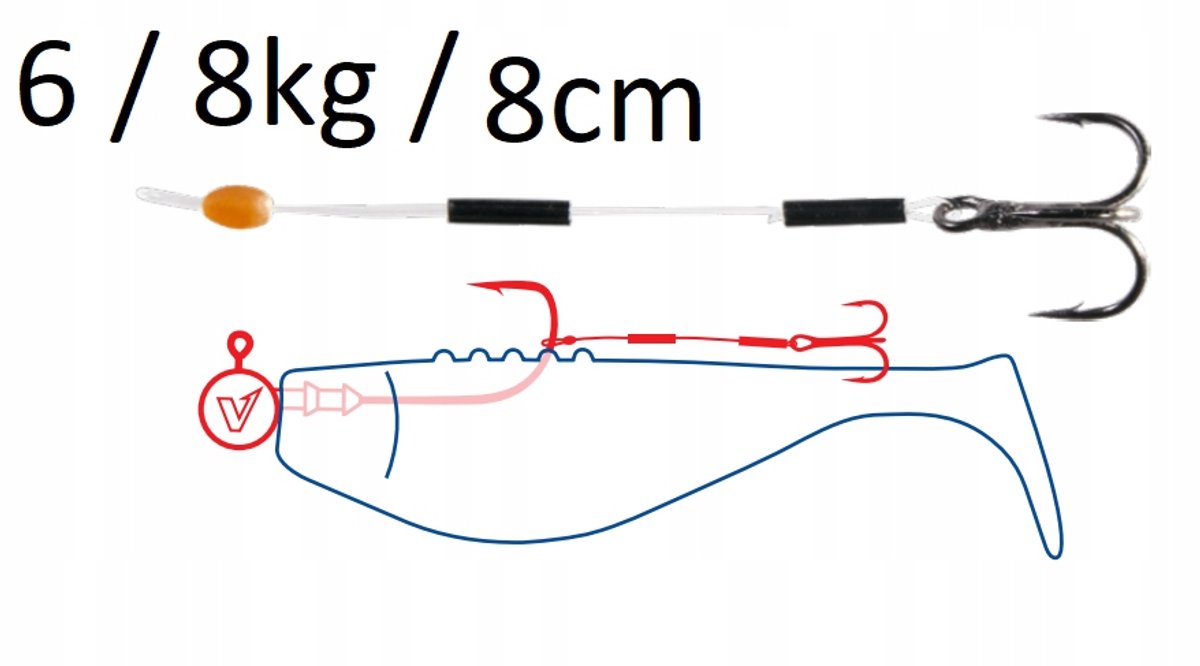 Dragon Zander stinger - Hakenmaat 6, 8cm, 8kg, 3 noppen