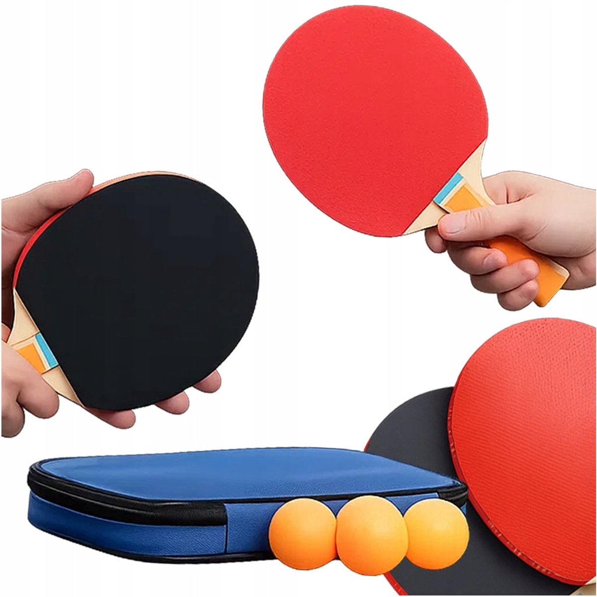Pingpongset: 2 Tafeltennisbatjes met 3 Ballen en Schoffels