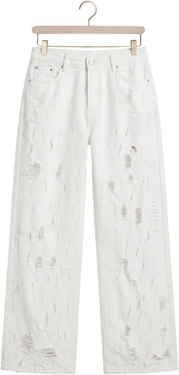 Alix The Label Ladies Woven Damaged Denim Pants Broeken Dames - Wit - Maat XL