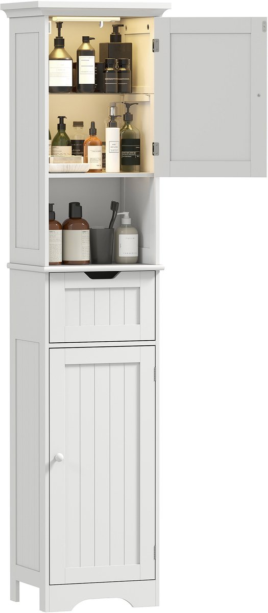 Badkamerkast met led – verstelbare planken – Badkamerkast hoog kast smal170 cm hoge kast – wit