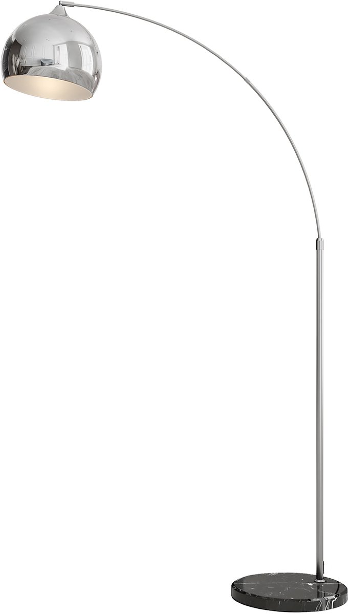 Staande lamp voor de woonkamer in een gebogen ontwerp met marmeren voet, staande lamp met verstelbare lampenkap, voetschakelaar, E27-fitting, voor de slaapkamer of het kantoor, lamp niet inbegrepen, zwartgrijs