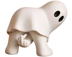 Halloween Decoratie - Halloween spook - Geest Beeldje - Spook met Opgeheven Middelvinger - Prank - Hilarisch spook - Grappige Middelvinger - Herfst Halloween - Halloween Versiering Tuin & Feest - Halloweenfiguur - Geweldig Cadeau voor Vrouw & Man