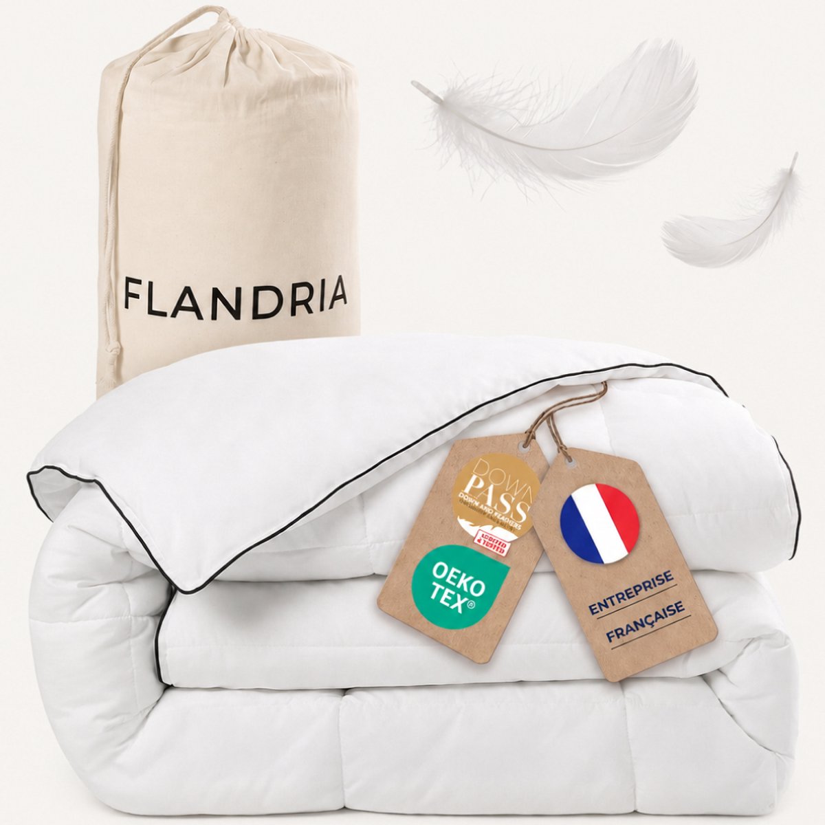 FLANDRIA Extra Warm Dekbed van Eendenveren en Dons 850 g/m², Natuurlijk en Ademend, Katoenen Opbergtas, 220x240 cm
