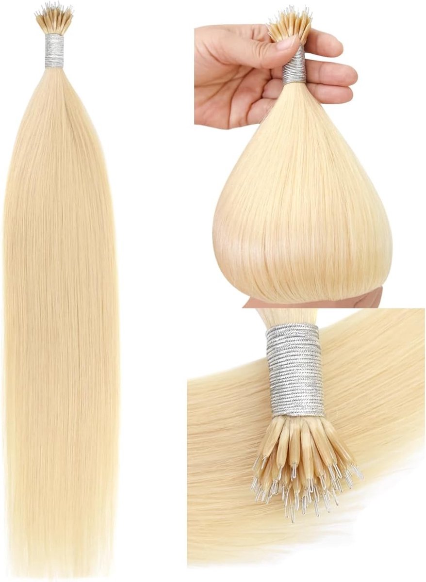 Echte Haar Nanoring Extensions 50 g - Nano Tip Haarverlenging 45 cm in Platina Blond (#60) voor Volumineus Haar