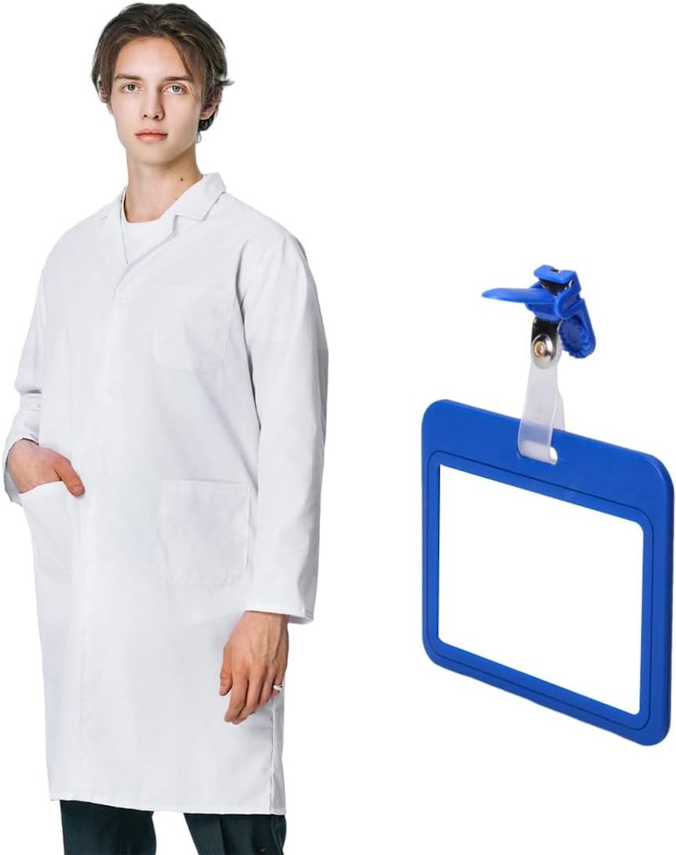 Witte laboratoriumjassen uniseks voor heren en dames, ideaal voor chemisch werk, artsen en verpleegkundigen, 2 stuks