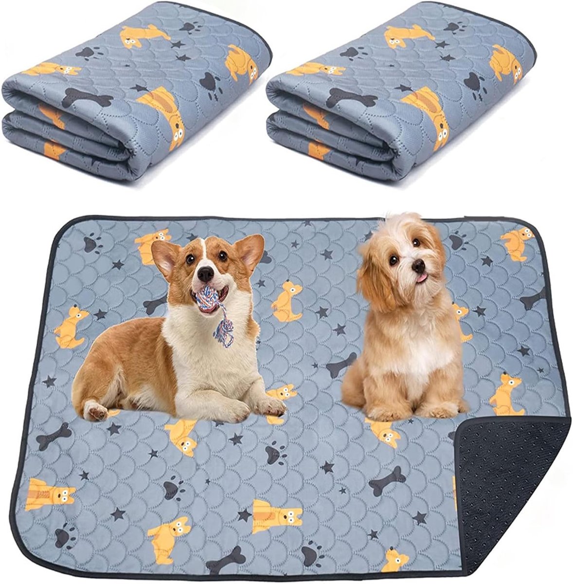 Herbruikbare puppyonderleggers 45 x 60 cm, antislip matten voor honden, katten en konijnen, ideaal voor zindelijkheidstraining en bescherming van vloeren (blauw)