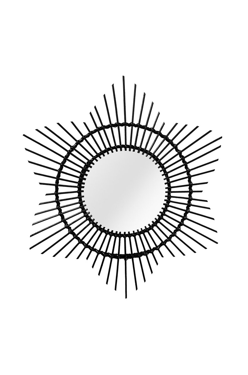 Padiro wandspiegel 52 x 52 x 2 cm - zwart - rotan - zonvormig rotan frame
