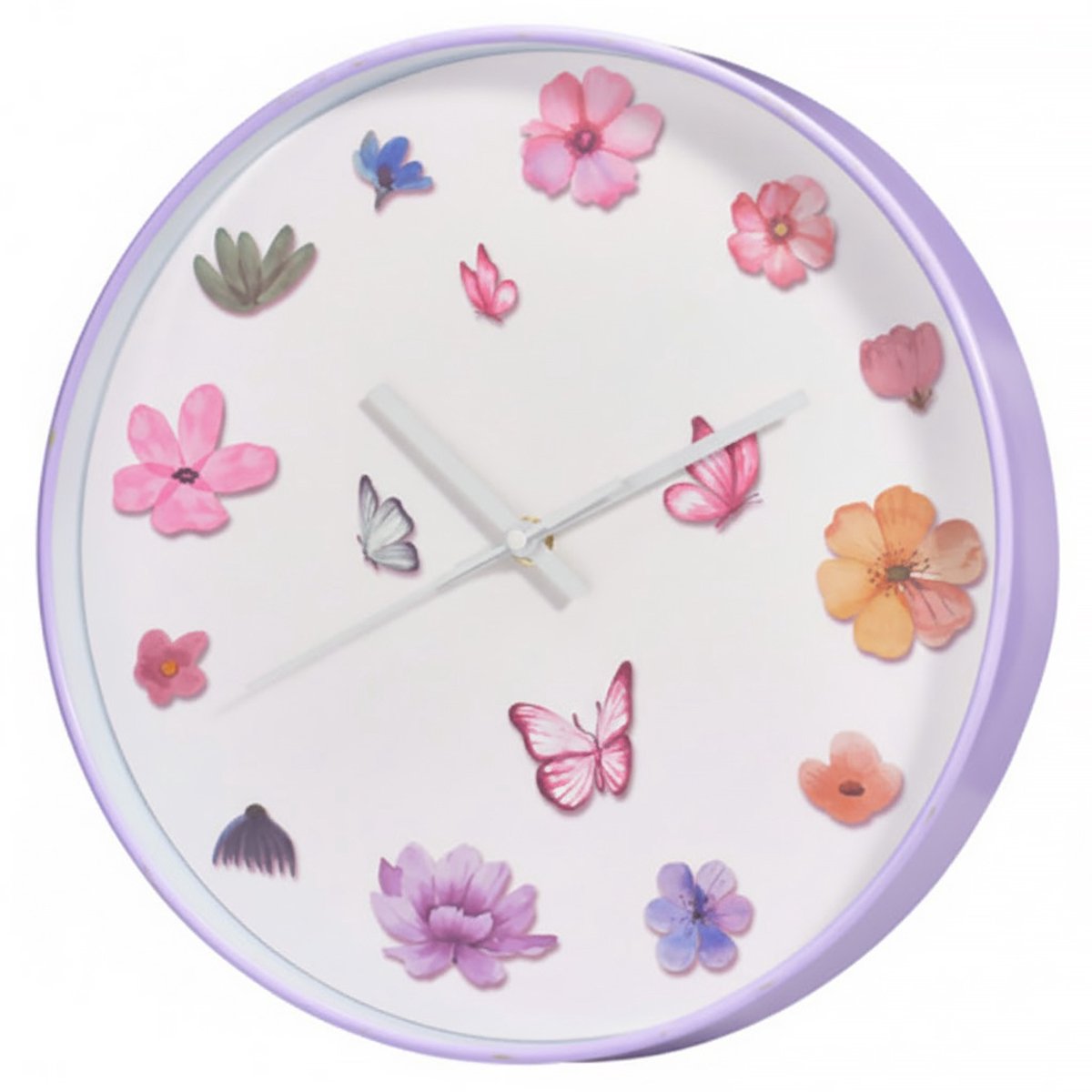 Wandklok met bloemenmotief, Diameter 30 cm
