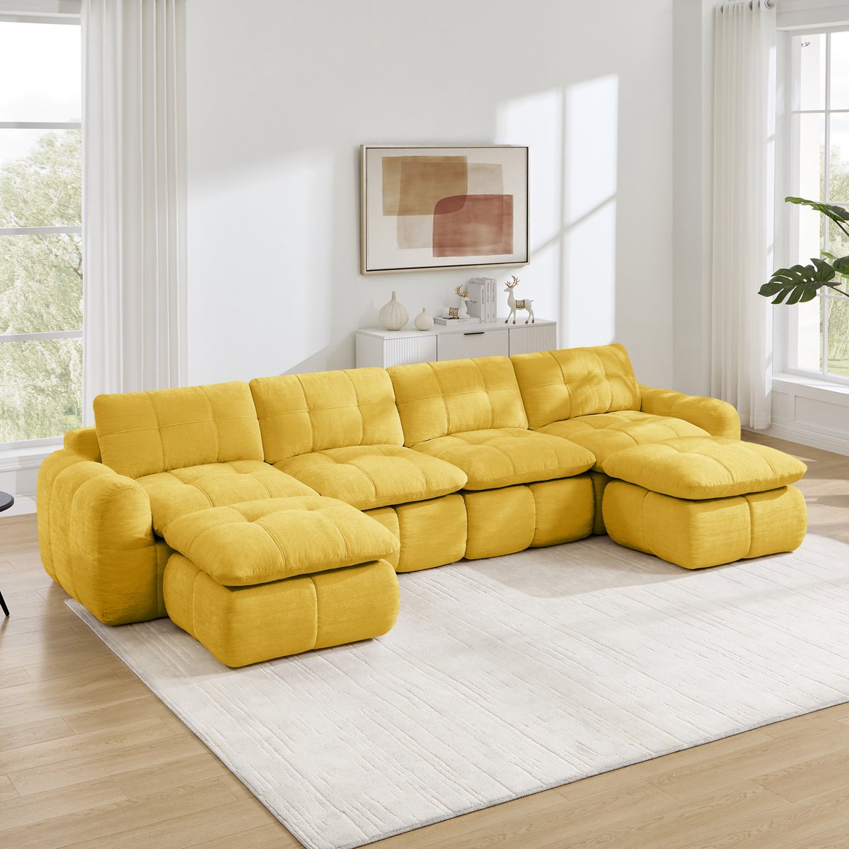 REDOM - U-bank - Modulaire 4-zits - Vrij combineerbaar - Karosteppingspatroon - Woonkamer - Chenille - 334 x 160 x 68 cm