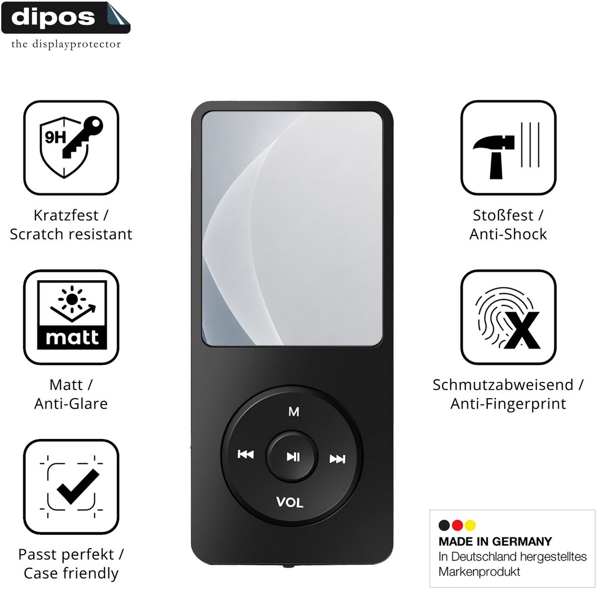 dipos – 2x Matte Pantserfolie geschikt voor Tarswesi BFQ-LCT01 MP3-Player | 9H Screenprotector