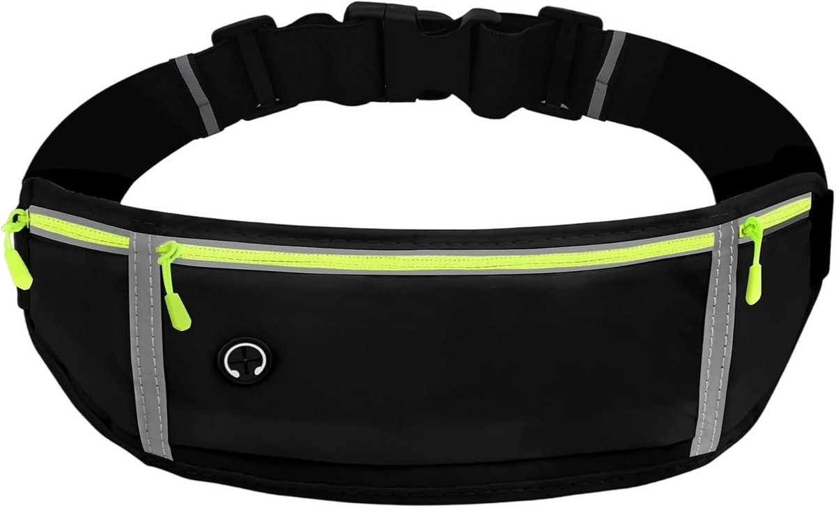 Loop-heuptas met flessenhouder - Zwart - 11 x 40 cm - Verstelbare Sporttas voor Hardlopen en Fitness