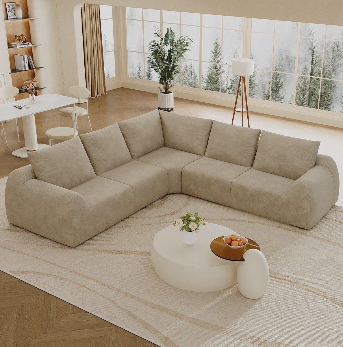 REDOM - U-bank - 5 zitplaatsen - Chenille stof - Hoogelastische schuimvulling - Modulair - Woonkamer - 267 x 267 x 85 cm - Khaki