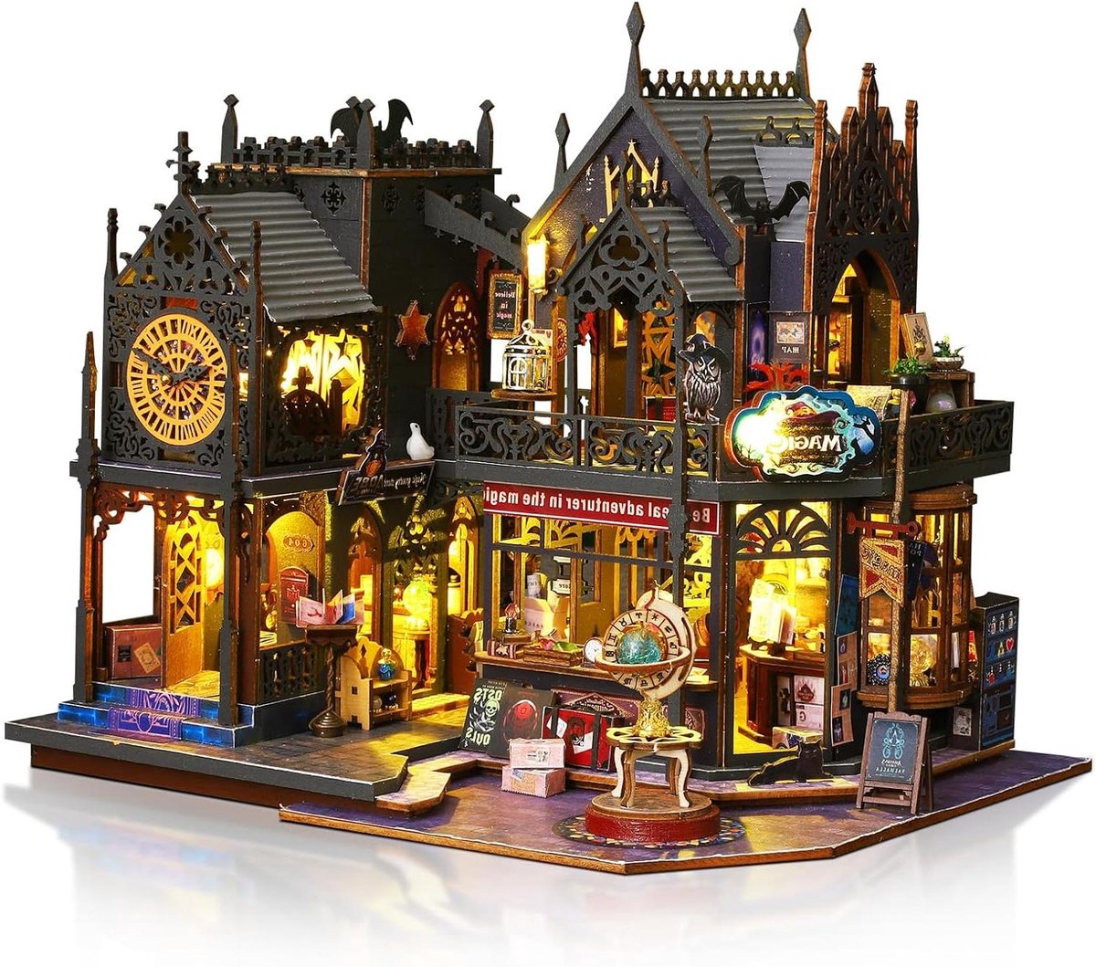Miniatuur Poppenhuis - Bouwpakket Huisje - Creatief Hobbyen - Met LED Verlichting - Klein Formaat - Zwart