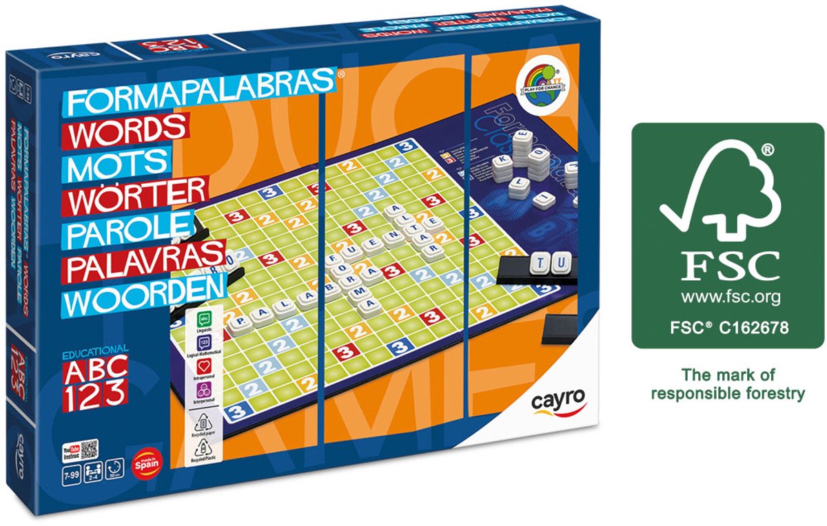 Cayro Woordspel Classic - Kruiswoordspel met 102 Letters en Speelbord 52x38 cm - 4 Letterhouders - Vorm Woorden voor de hoogste Score - 2-4 Spelers - Speelduur 30 Minuten - Vanaf 7 Jaar - Cayro