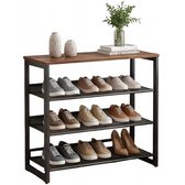 Schoenenrek - Schoenenkast - 4 Lagen - 63 x 30 x 71 cm - Voor 9-16 paar schoenen - Metaal - Schoenenrek Zwart - Schoenenrek Metaal - Schoenenrek Hout - Schoenenrek Klein