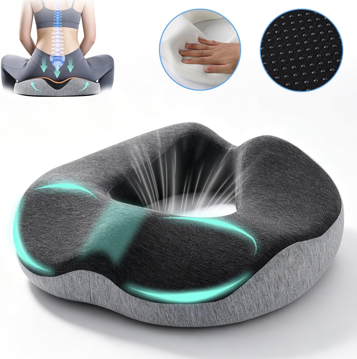 Donutkussen - Orthopedische Ring Van Traagschuim - Orthopedisch Ringkussen - Voor Verlichting Van Stuitbeenpijn En Aambeien