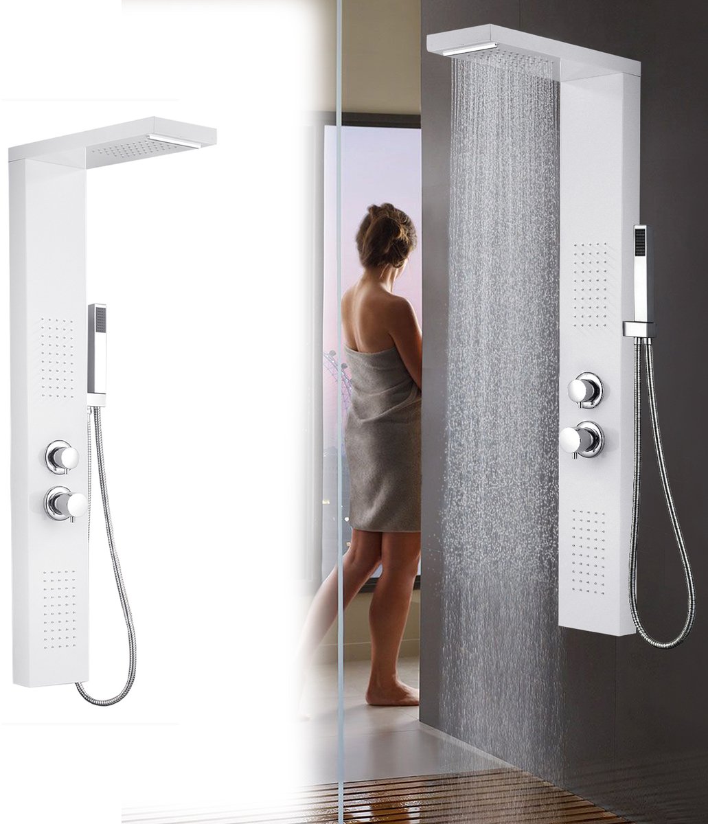 Aufun RVS Douchepaneel Douchesysteem - Regendouche - Regendouchezuil - Massagedouche - Handdouche - Douchekolom Set - Badkamer - Wit