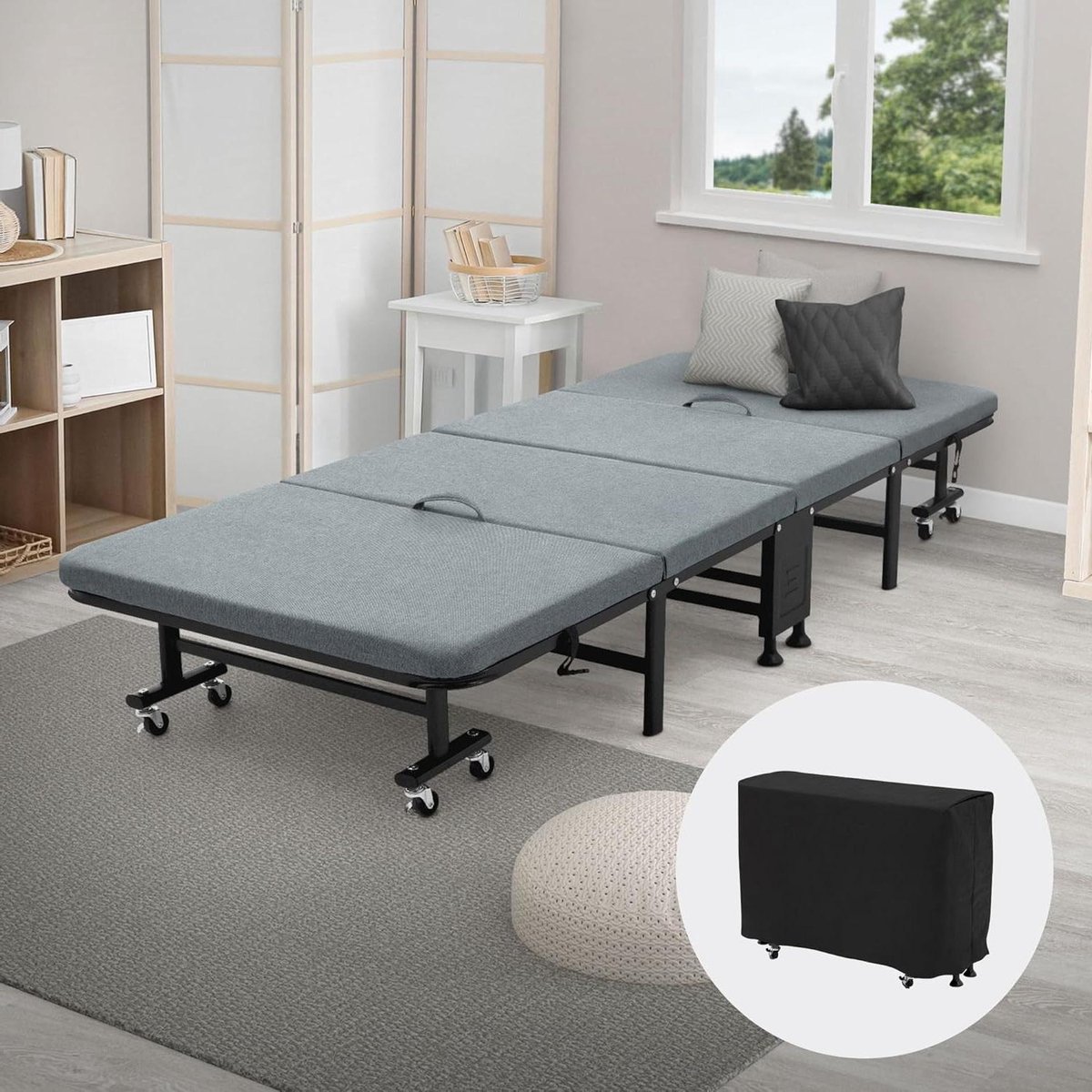 Logeerbed Opvouwbaar - Extra Bed - Voor Gasten - Met Wielen - 80x190 cm - Grijsblauw