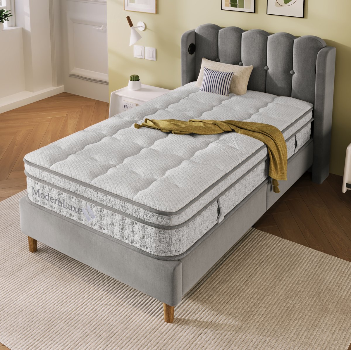 MODFU Pocketveringmatras - 7 Zones H3 Ademend - Eenpersoons - Polyester - Wit - 90x200 Cm