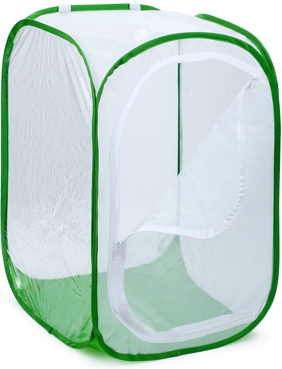 Insectenwerend net - 40 x 40 x 60 cm- Opvouwbare kooi - Vlinderkooi - Hekwerk met extra fijne mazen - Pop-up vlinderverblijf met ritssluiting - Insectenwerende plantentent voor groenten, fruit, bloemen en zaailingen — Groen