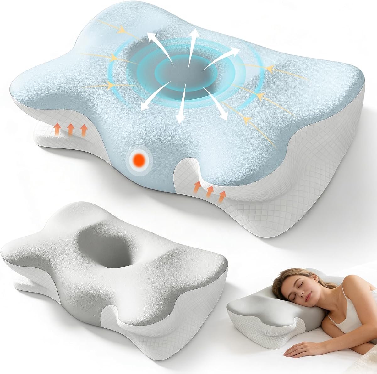 Traagschuim Kussen - Ergonomisch Neksteunkussen - 6-Zone Vlindervormig Ontwerp - Dubbele Hoogte 10/13 cm - Verkoelende Afneembare Kussensloop - Langzaam Terugverend Memory Foam - Voor Zij- en Rugslapers