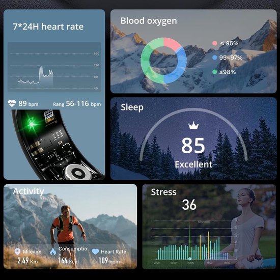 Smart Ring Fitness - Activity Tracker - Gezondheid Meten - IP68 Waterdicht - Maat 9 - Zilver — afbeelding 4