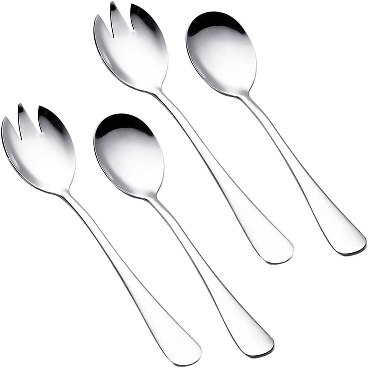 QTTVBTNA – Saladebestek 4-delig – Salade Serveerbestek met Lepel en Vork – Bestek voor het Serveren van Salade, Groenten, Pasta en Bijgerechten – Keuken – Zilver