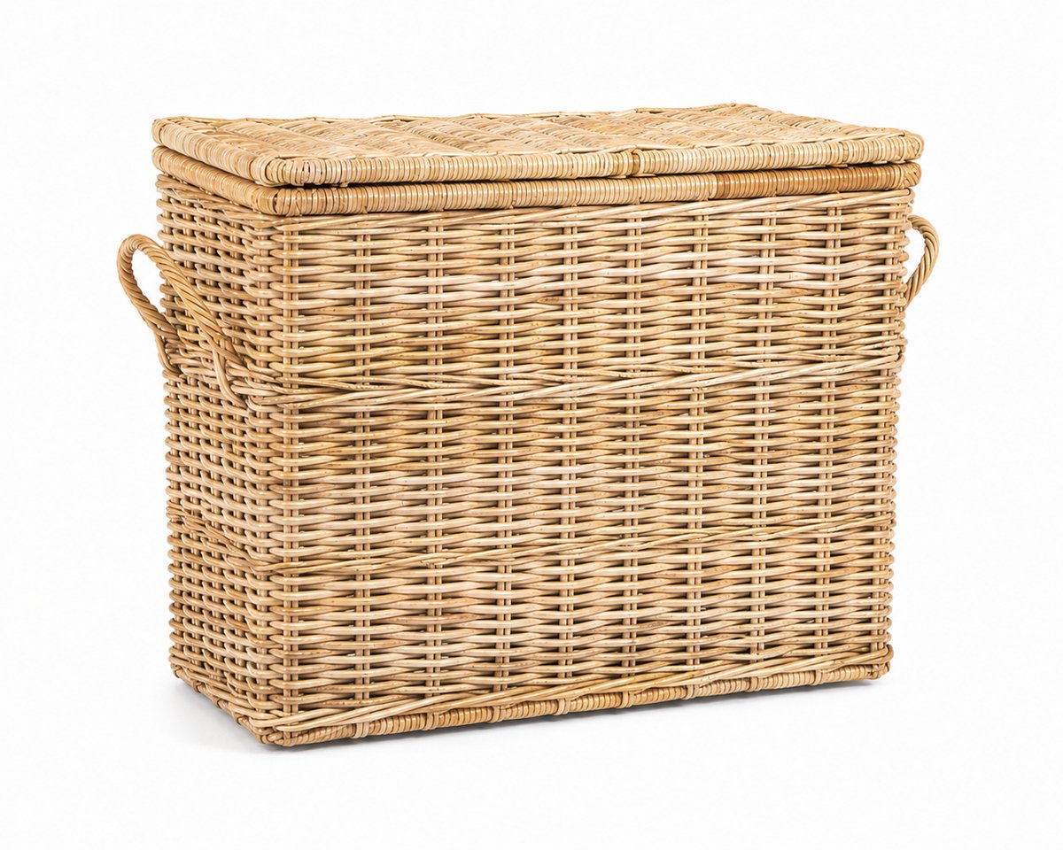 Rotan Mand Met Deksel - Naturel - 80x40xH65 cm - Hoog - Handvatten