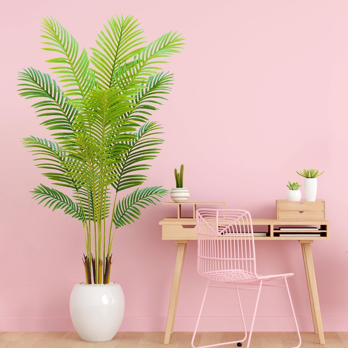 Kunstpalm voor binnen, 1,52 m, met witte pot, realistische bladeren, 12 verstelbare stammen en takken, hoge kunstplant - ShopVlot