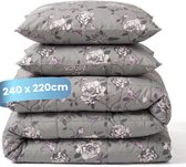 Slaapspeciaal Essential Print Grey Garden - Dekbed zonder Overtrek - Wasbaar Dekbed - Hoesloos Dekbed - All Year Dekbed - 2 in 1 Dekbed - Incl. 2 Kussensloop - 240x220 cm