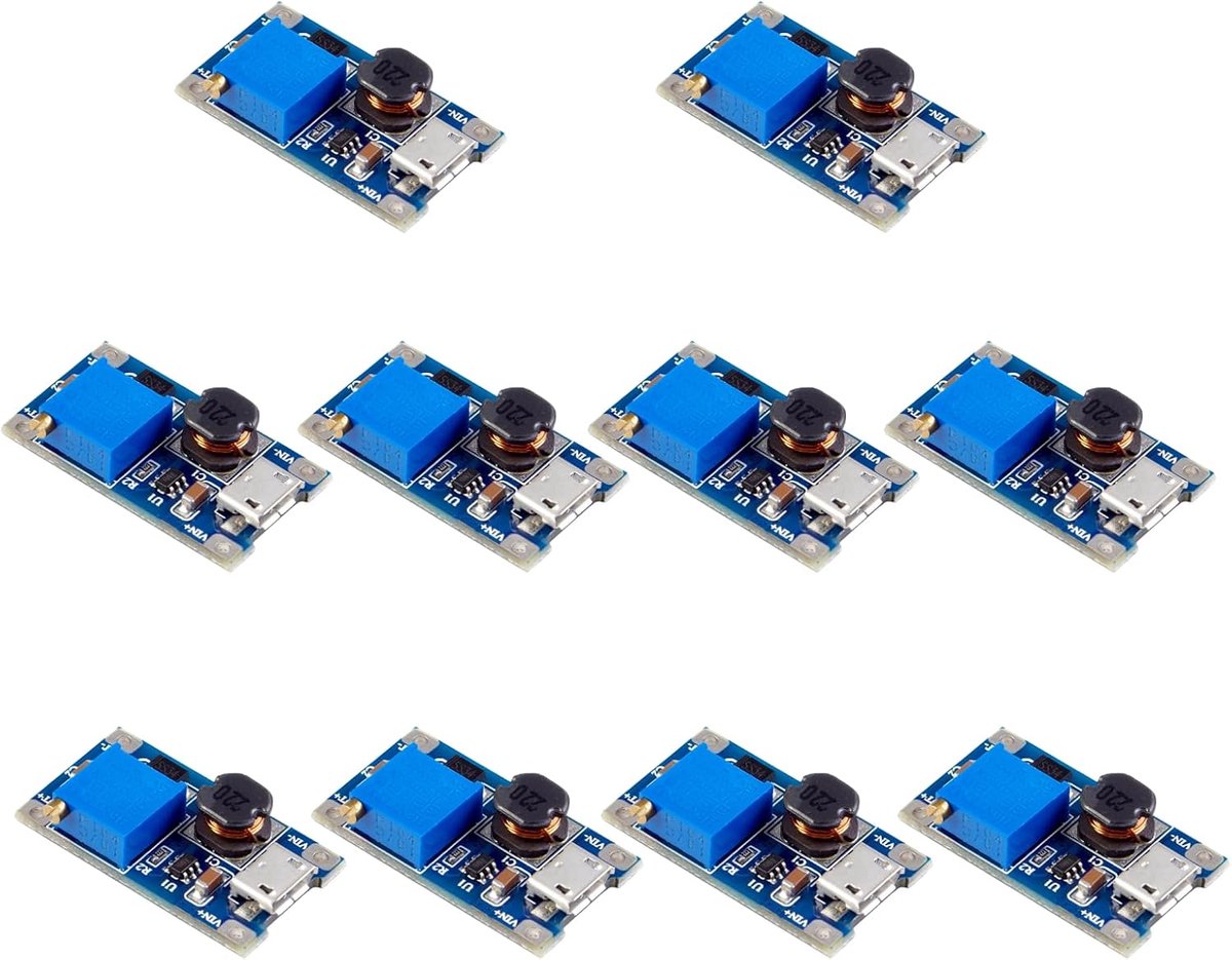 Step Up Boost Converter Stroomverhogend convertor 2V-24V naar 5V-26V 2A Micro USB Spanningsregelaar Compatibel voor Arduino (Pakket van 10)