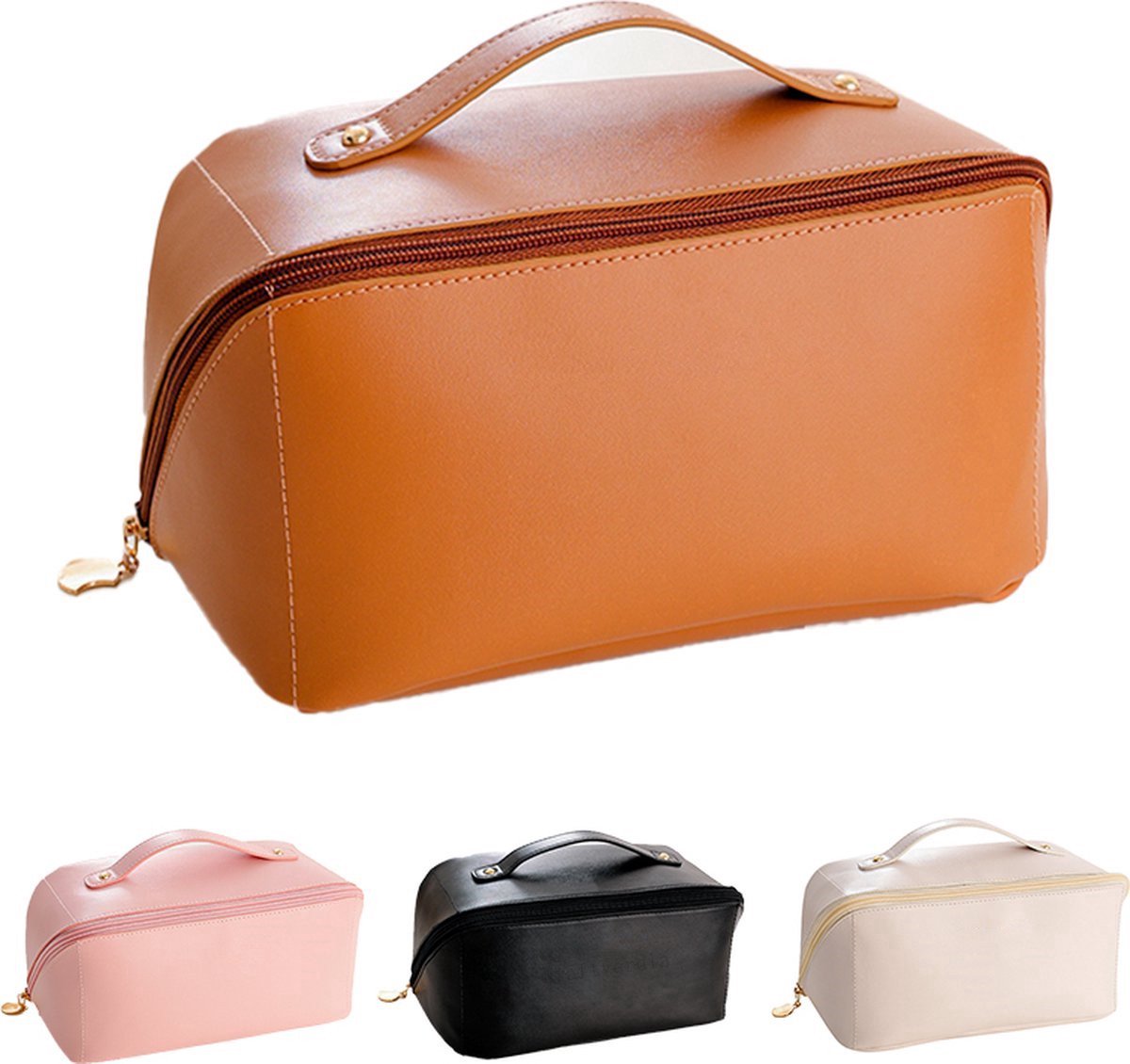 casalora - Toilettassen - Beautycase - Draagbare toilettas - Reis Make up tas - Make-up Tas - Cosmetica Tas - Toilettas - Organizer - PU leer - Uitklapbaar - Bruin