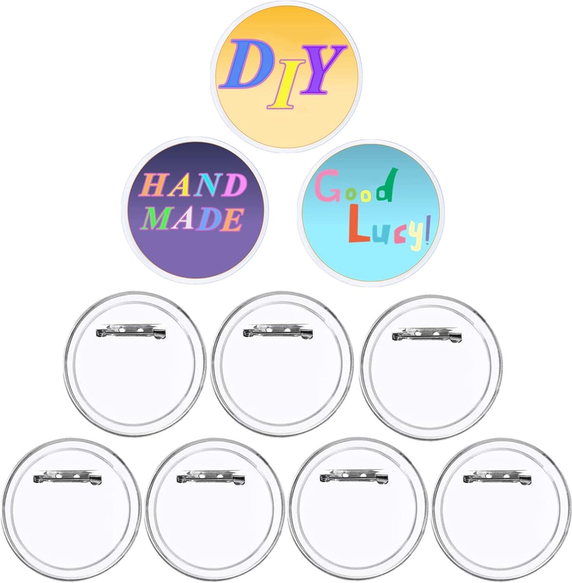 Set van 40 gepersonaliseerde badges, 6 cm, ronde badges van kunststof | Maak de badges, personaliseerbaar, transparant, identificatiebadges met speld voor handwerk, school en bedrijf