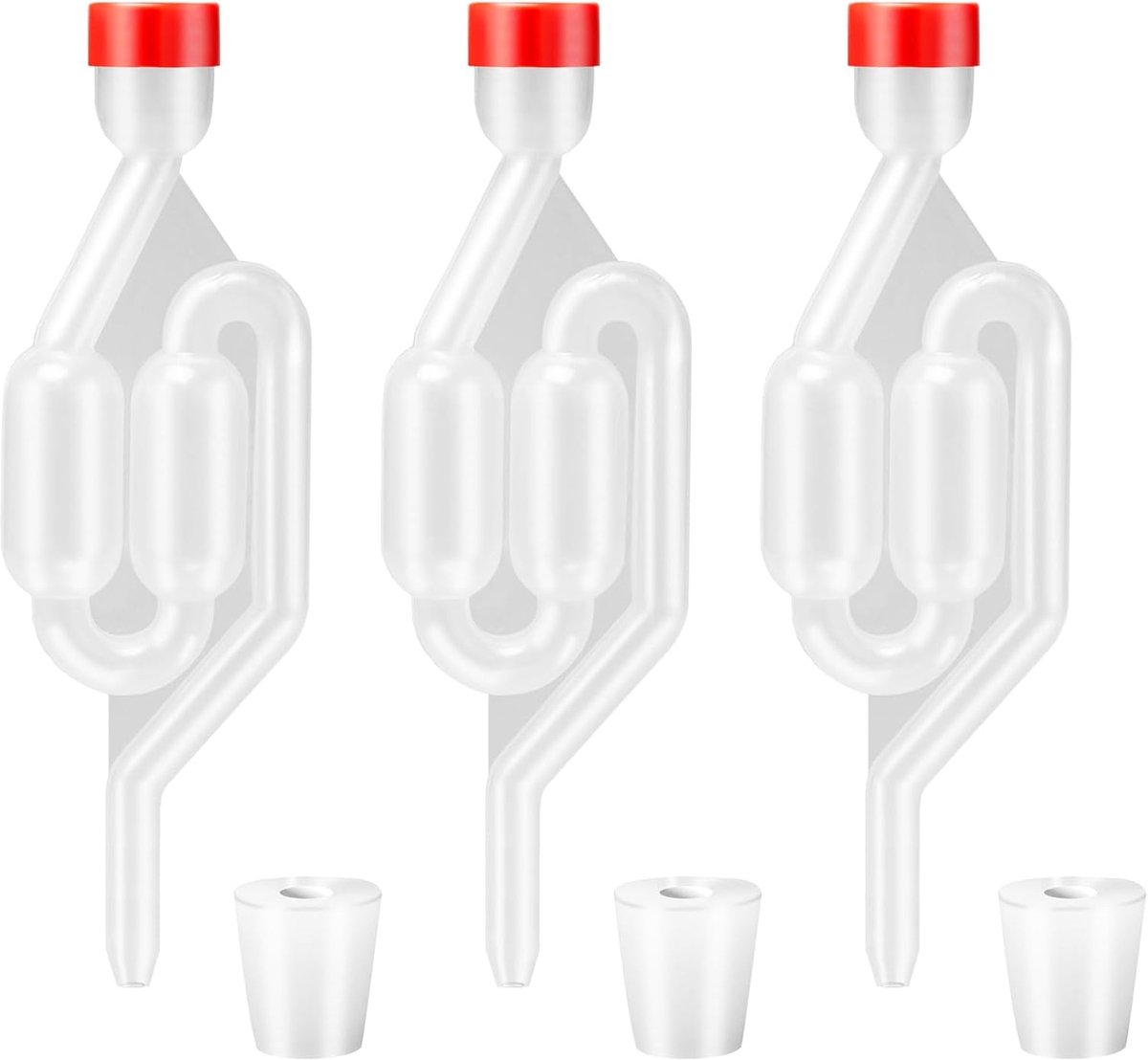 3 stuks kunststof airlock fermentatiebuizen met 3 rubberen stop, gisting, wijn, bubbler airlock voor de gisting van wijn, zuurkool
