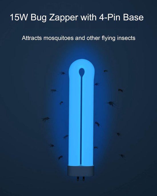 15 W UV-vervangende lamp voor insectenverdelger, 4-pins sokkel, U-vormige gloeilampen, 19 x 4,9 x 2,2 cm, 1 stuks — afbeelding 4